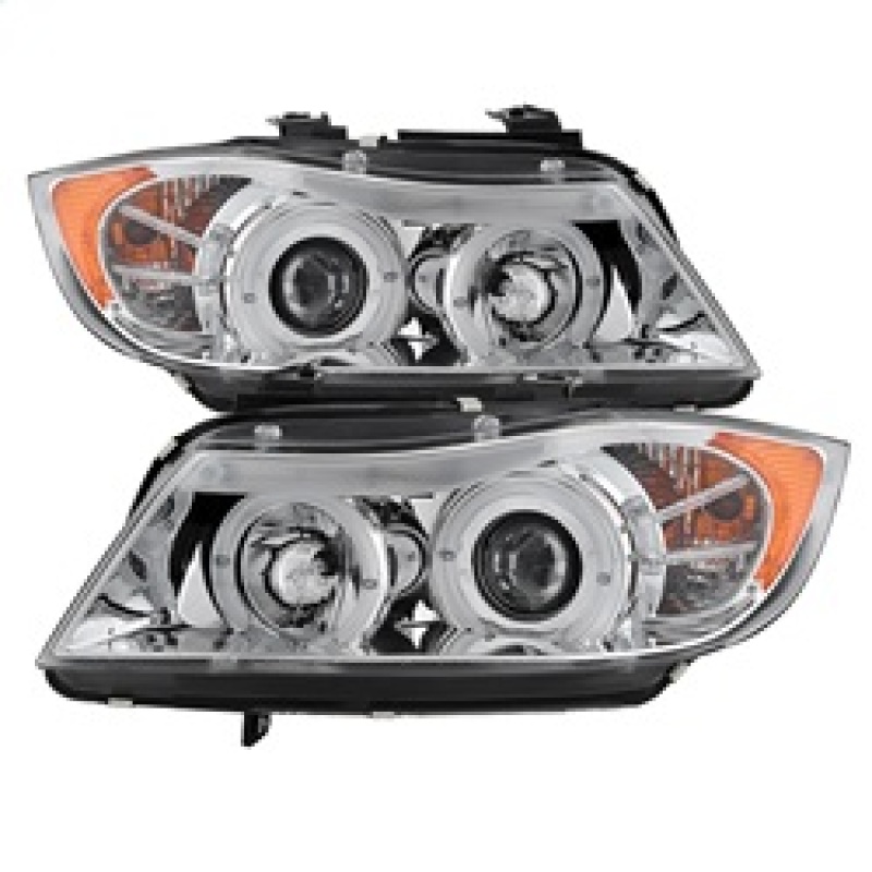 BMW 3 Series Headlights - SPYDER - Projector LED Halo Amber Reflector - Chrome - `06-`08