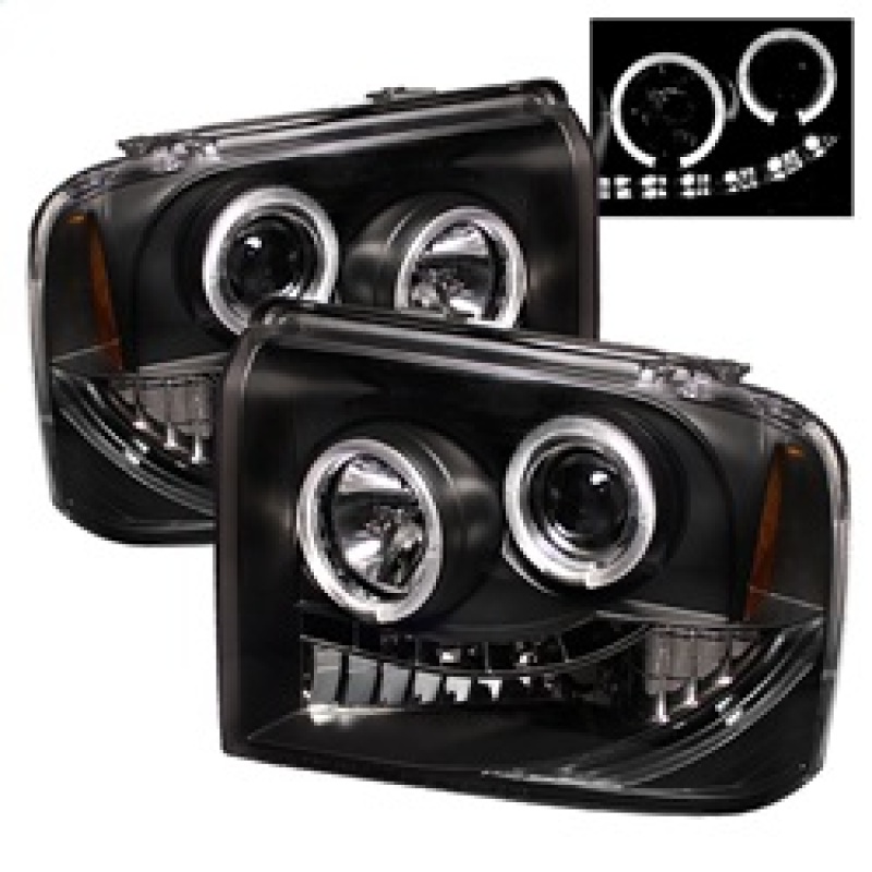 Ford F250 Super Duty Headlights - SPYDER - LED Halo Projector - Black - `05-`07