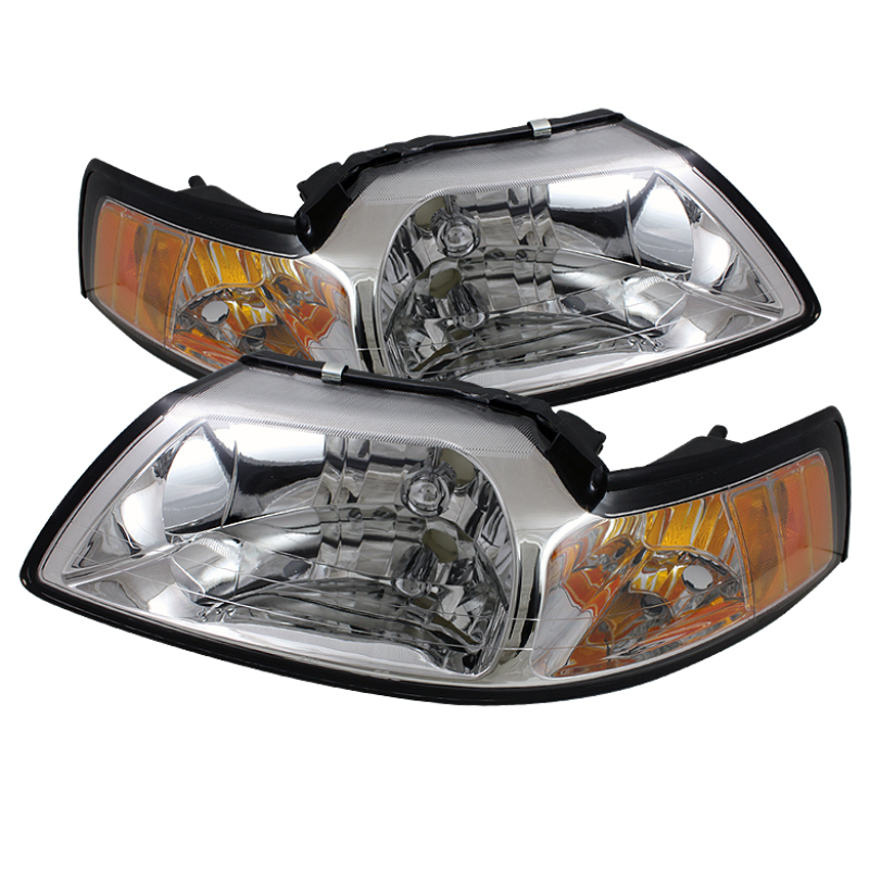 Ford Mustang Headlights - SPYDER - Crystal, Chrome - Amber - `99-`04