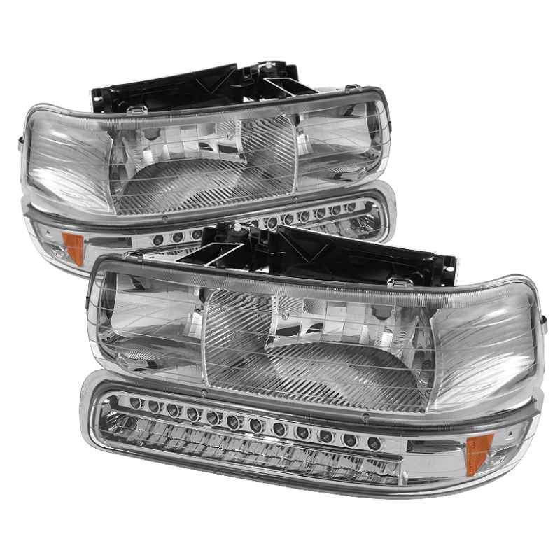 Chevrolet Tahoe Headlights + LED Bumper Lights - Front - SPYDER - xTune + LED Bumper Lights - Amber Chrome - `00-`06 Chevrolet Tahoe Headlights + LED Bumper Lights - Front - SPYDER - xTune + LED Bumper Lights - Amber Chrome - `00-`06
