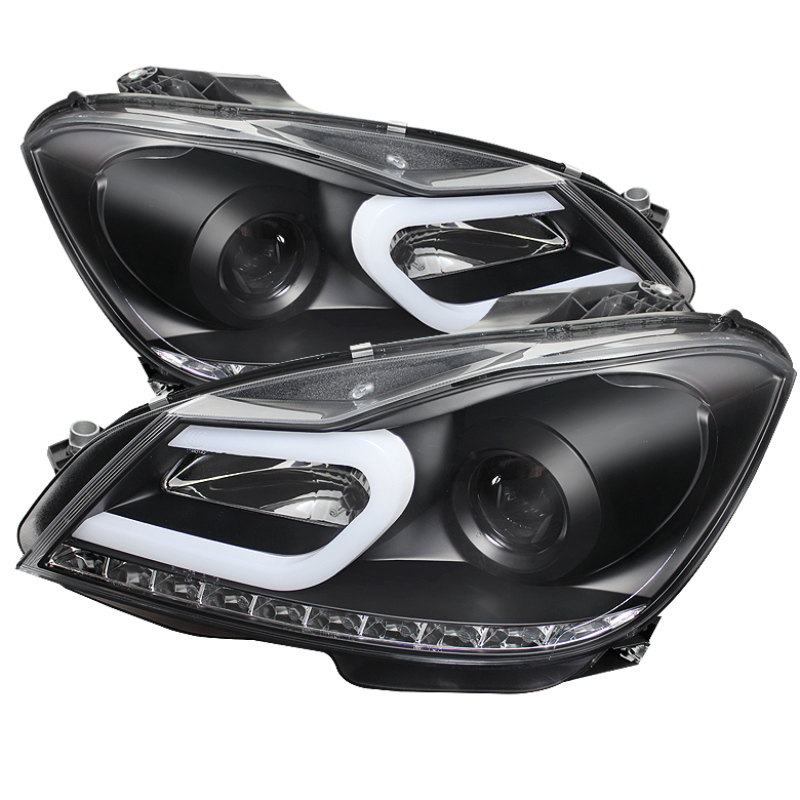 Mercedes-Benz C-Class Headlights - SPYDER - DRL Projector, Halogen Model - Black - `12-`13 Mercedes-Benz C-Class Headlights - SPYDER - DRL Projector, Halogen Model - Black - `12-`13