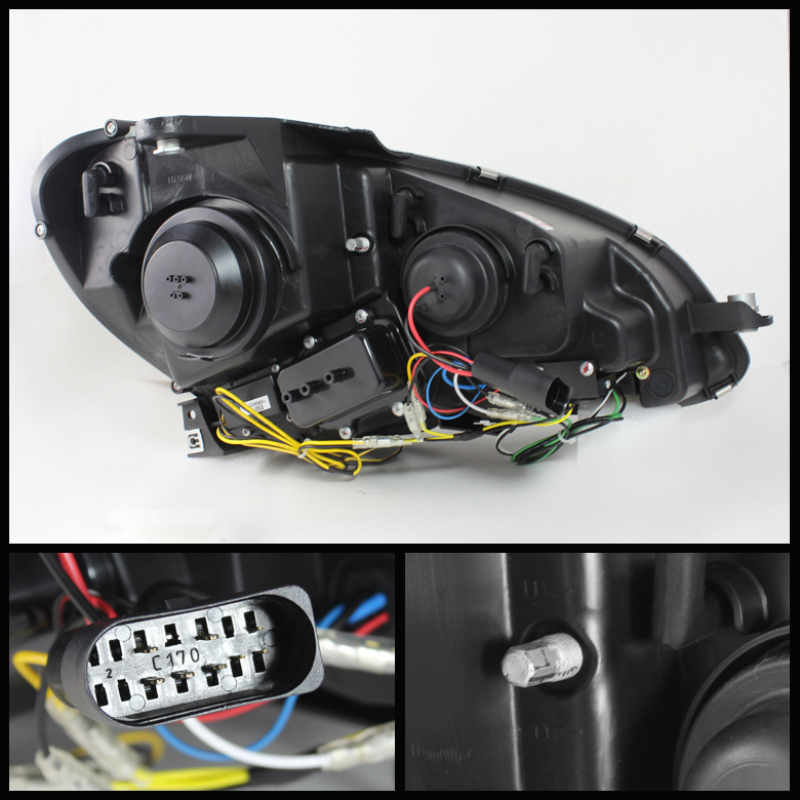 Mercedes-Benz C-Class Headlights - SPYDER - DRL Projector, Halogen Model - Black - `12-`13