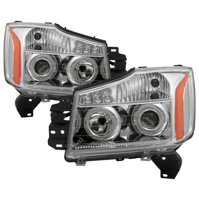 Nissan Titan Headlights - Front - SPYDER - xTune Projector + LED Halo - Chrome - `04-`14 Nissan Titan Headlights - Front - SPYDER - xTune Projector + LED Halo - Chrome - `04-`14