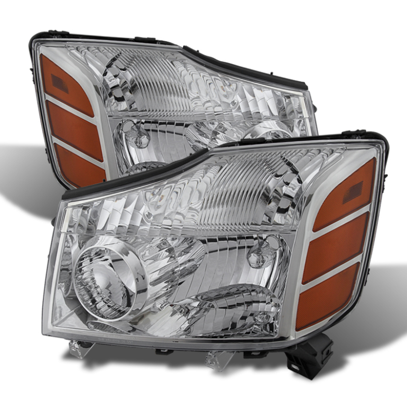 Nissan Titan Headlights - Front - SPYDER - xTune, OEM Amber - Chrome - `04-`14 Nissan Titan Headlights - Front - SPYDER - xTune, OEM Amber - Chrome - `04-`14