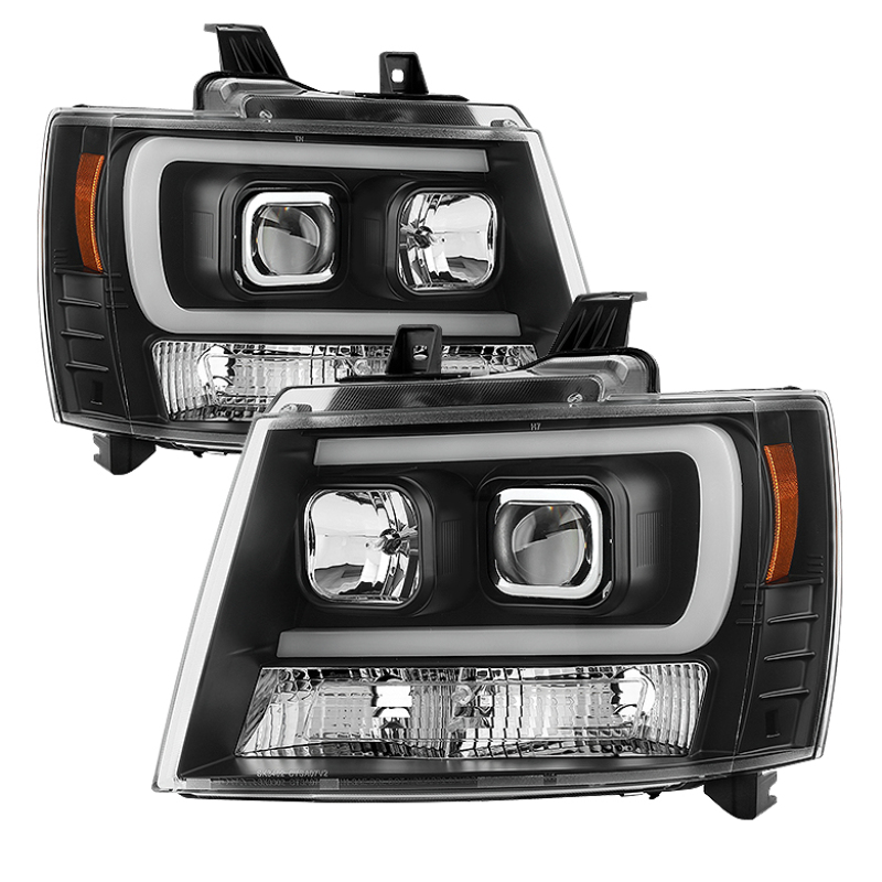 Chevrolet 1500 Headlights - SPYDER - Projector Version 2 Light Bar DRL - Black - `07-`14