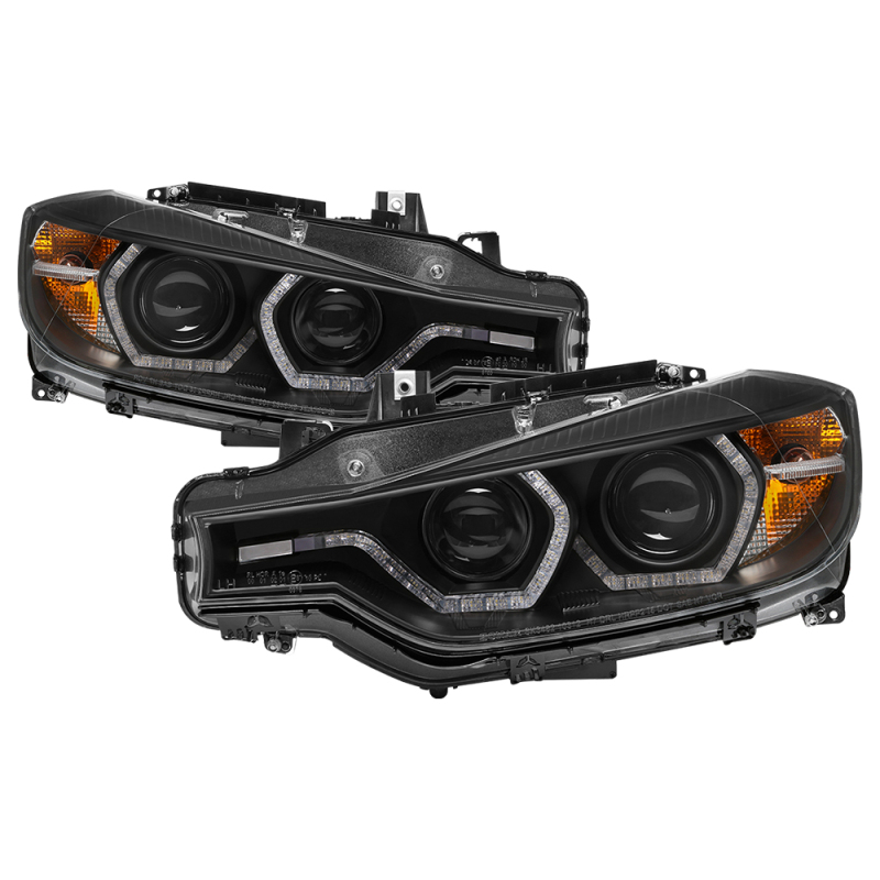 BMW 3 Series Headlights - Front - SPYDER - Projector + LED DRL - Black - `12-`14