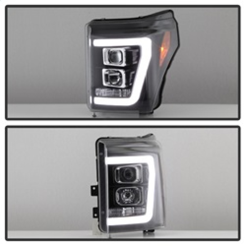 Ford F-250 Super Duty Headlights - SPYDER - V2 Projector - Light Bar DRL - Black - `11-`16
