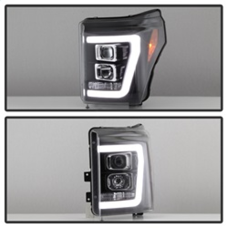 Ford F-250 Super Duty Headlights - SPYDER - V2 Projector - Light Bar DRL - Black - `11-`16