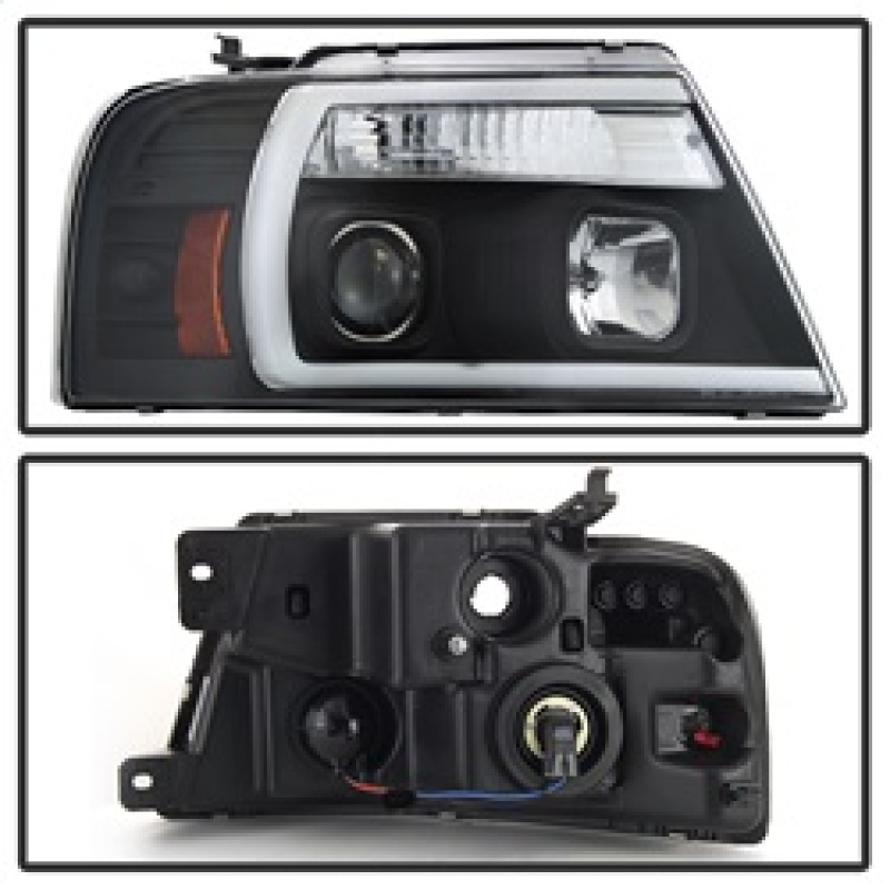 Ford F-150 Headlights - SPYDER - Projector with Light Bar DRL - Black - `04-`08