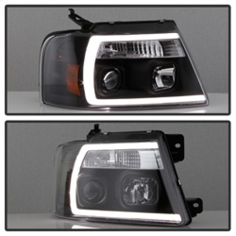Ford F-150 Headlights - SPYDER - Projector with Light Bar DRL - Black - `04-`08