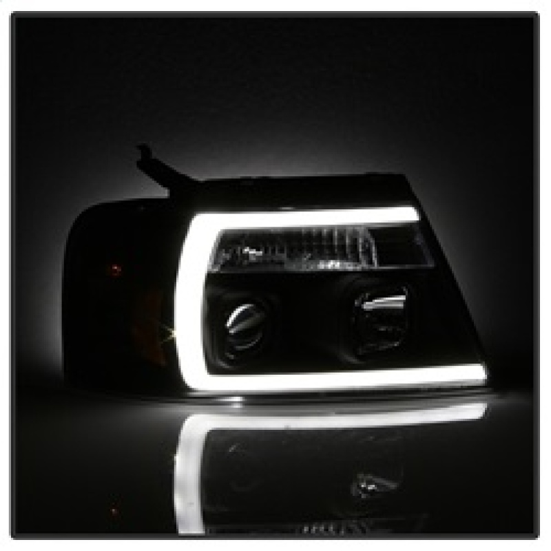 Ford F-150 Headlights - SPYDER - Projector with Light Bar DRL - Black - `04-`08