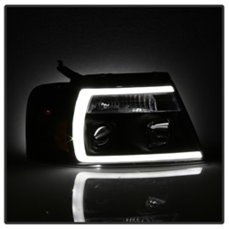 Ford F-150 Headlights - SPYDER - Projector with Light Bar DRL - Black - `04-`08