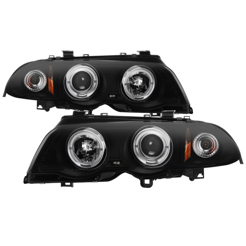 BMW 3 Series Projector Headlights - Front - SPYDER - LED Halo Projector, 1-Piece Design, Amber Reflector, Bulbs Included - Black Smoke - `99-`01