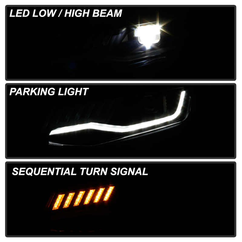 Chevrolet Camaro Headlights - SPYDER - Full LED, Halogen Model, Sequential Turn Signal - Black - `16-`18