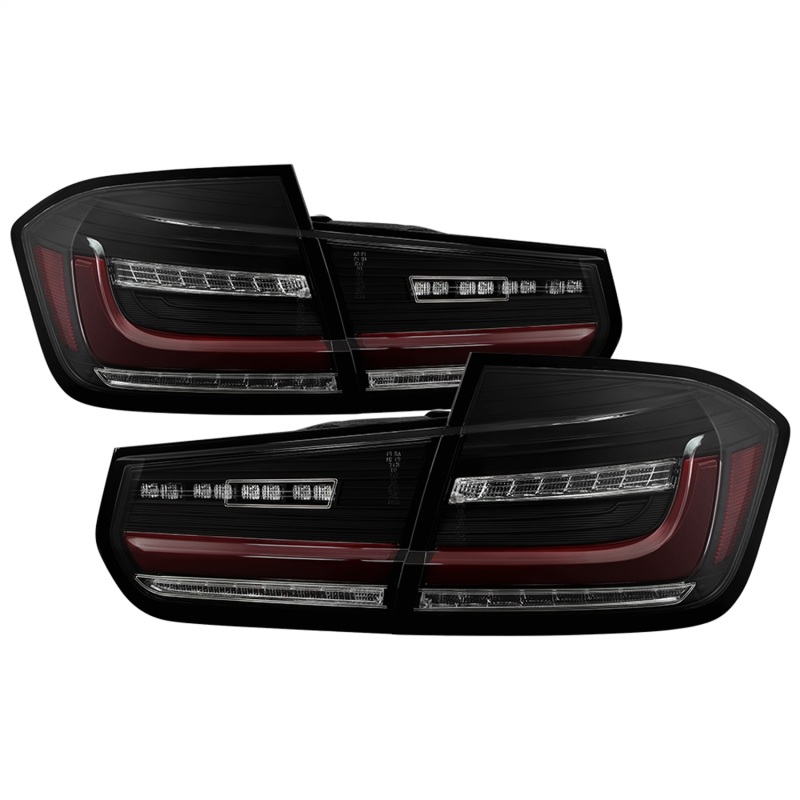 BMW 3 Series Tail Lights - SPYDER - Full LED, Red Light Bar, Sequential Turn Signal - Black Smoke - `12-`18
