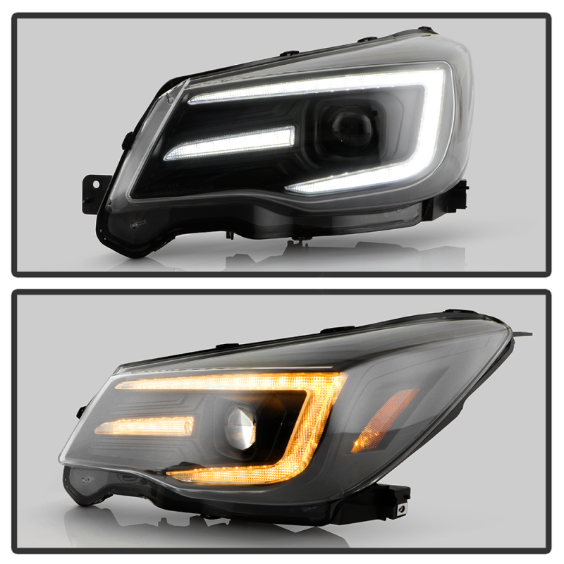 Subaru Forester Headlights - SPYDER - Sequential LED Turn Signal + Switch Back Crystal Light Bar Turn Signal Light And Parking Light - Black - `14-`16