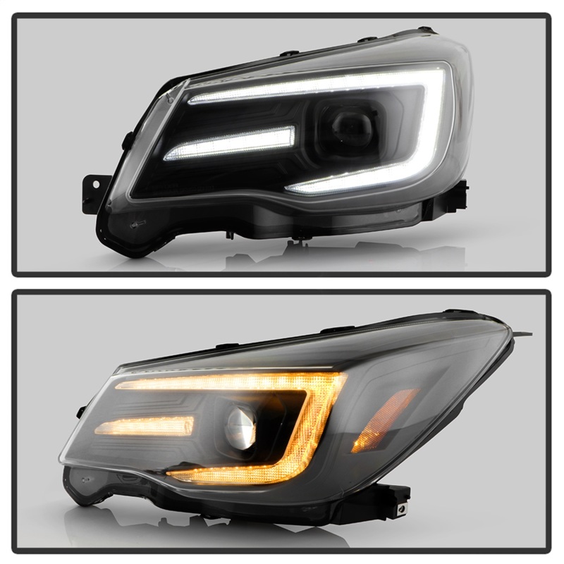 Subaru Forester Headlights - SPYDER - Sequential LED Turn Signal, Switch Back Crystal Light Bar Turn Signal Light And Parking Light - Black - `14-`16