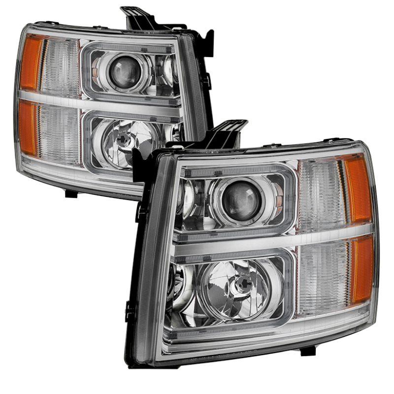 Chevrolet Silverado 2500 HD Headlights - Front - SPYDER - xTune Halo Projector, Light Tube Style - Chrome - `07-`13 Chevrolet Silverado 2500 HD Headlights - Front - SPYDER - xTune Halo Projector, Light Tube Style - Chrome - `07-`13