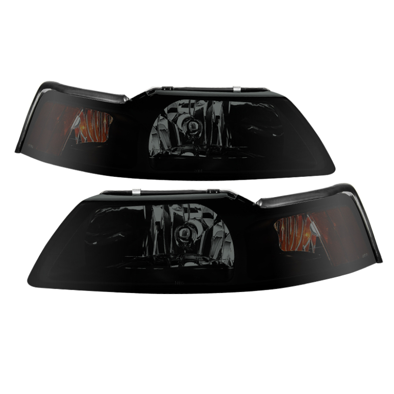 Ford Mustang Headlights - Front - SPYDER - XTune OEM Amber/Black Smoked - Black Smoked with Amber - `99-`04