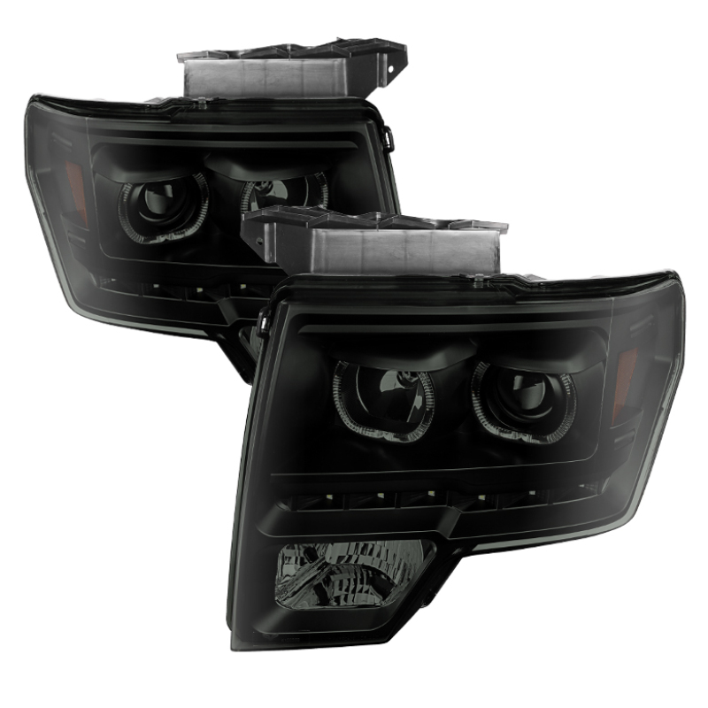 Ford F-150 Headlights - Front - SPYDER - xTune Projector + LED Halo (Halogen Model) - Black Smoke - `09-`14 Ford F-150 Headlights - Front - SPYDER - xTune Projector + LED Halo (Halogen Model) - Black Smoke - `09-`14