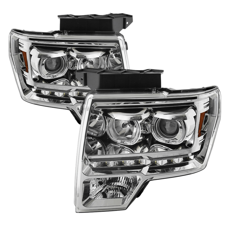 Ford F-150 Projector Headlights - Front - SPYDER - xTune Projector + LED Halo (Halogen Model Only) - Chrome - `09-`14 Ford F-150 Projector Headlights - Front - SPYDER - xTune Projector + LED Halo (Halogen Model Only) - Chrome - `09-`14