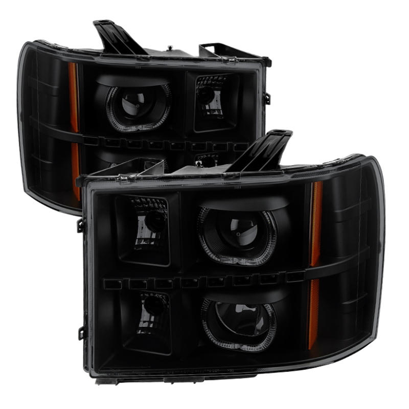 GMC Sierra 2500 HD Headlights - Front - SPYDER - Projector + LED Halo - Black Smoked - `07-`13 GMC Sierra 2500 HD Headlights - Front - SPYDER - Projector + LED Halo - Black Smoked - `07-`13