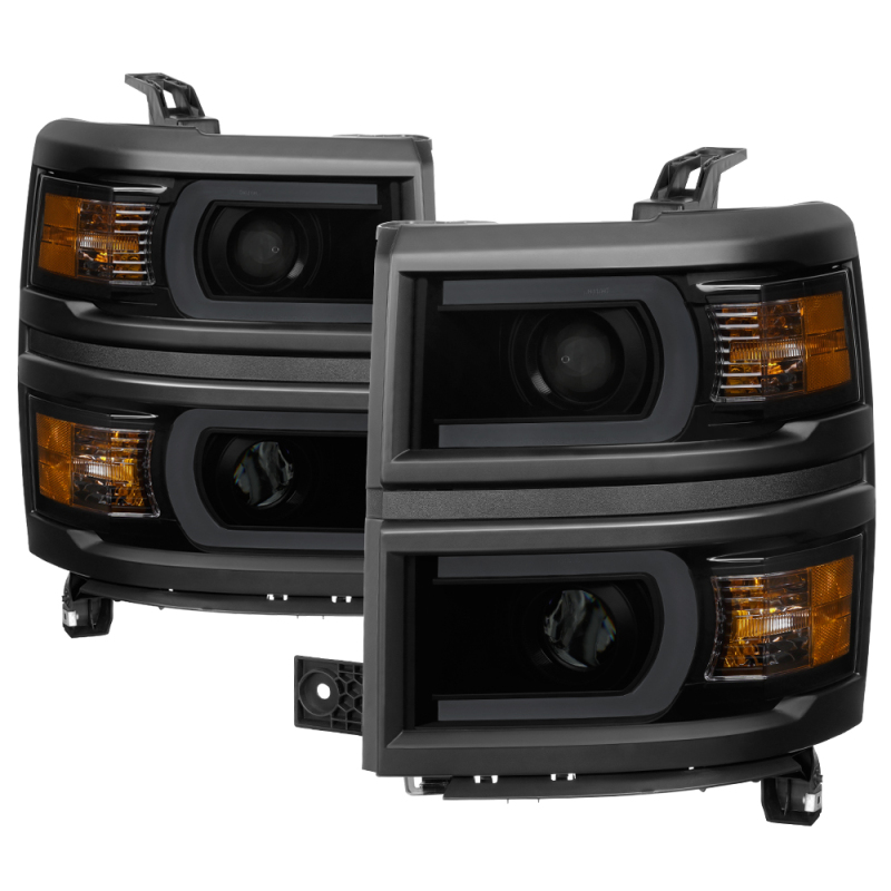 Chevrolet Silverado 1500 Headlights - Front - SPYDER - xTune Projector + Light Bar DRL - Smoked - `14-`15 Chevrolet Silverado 1500 Headlights - Front - SPYDER - xTune Projector + Light Bar DRL - Smoked - `14-`15