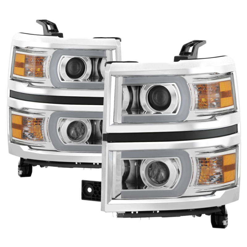 Chevrolet Silverado 1500 Headlights - Front - SPYDER - xTune Projector Light Bar DRL - Chrome - `14-`15 Chevrolet Silverado 1500 Headlights - Front - SPYDER - xTune Projector Light Bar DRL - Chrome - `14-`15