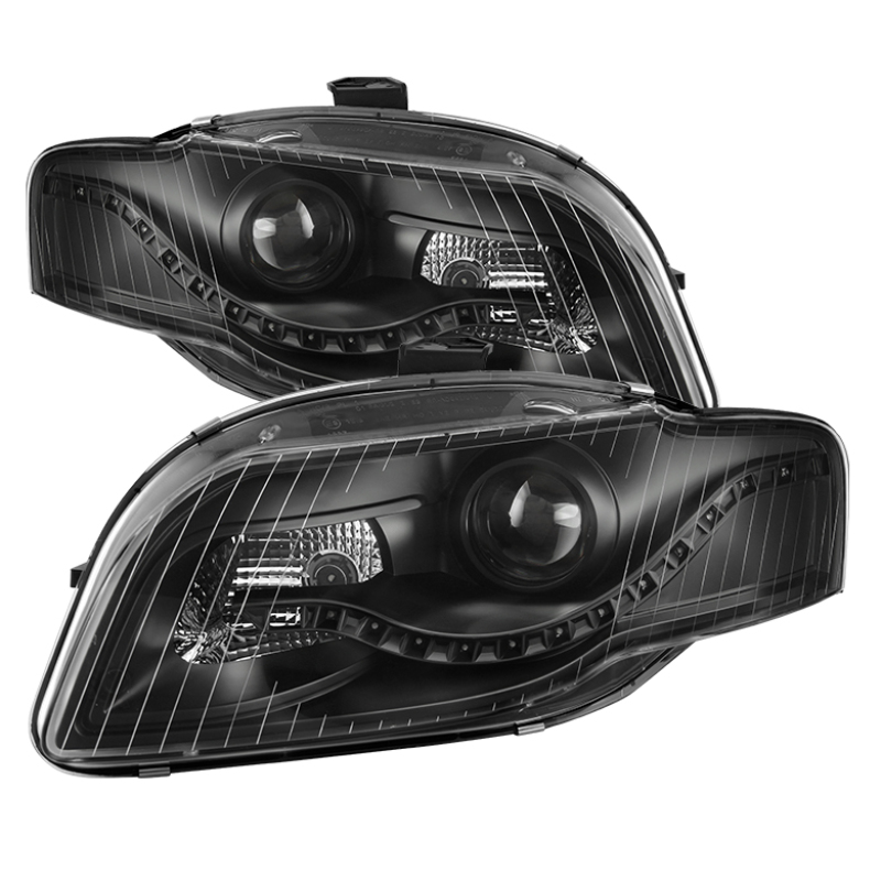 Audi A4 Headlights - SPYDER - Projector + DRL LED - Black - `06-`08