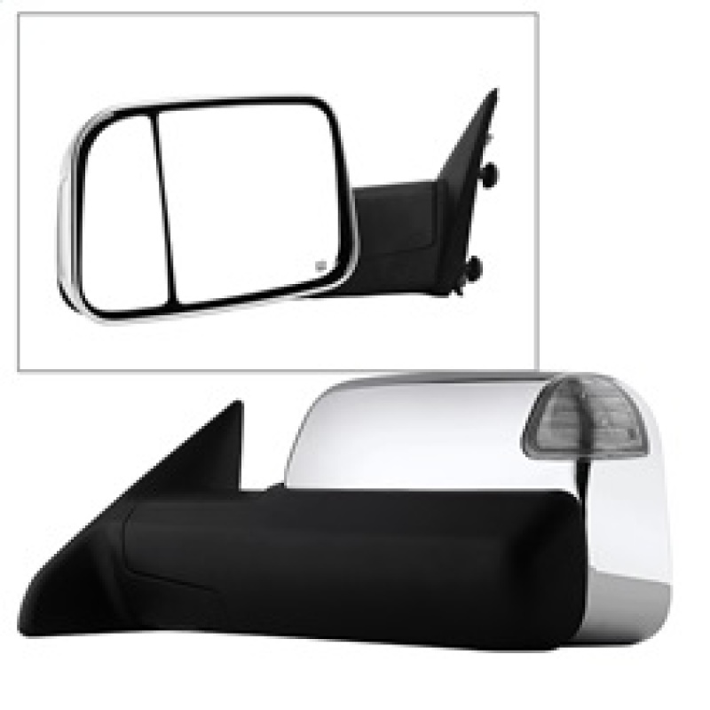 Dodge Ram 1500 Side Mirror - Left - SPYDER - Manual Extendable, Power Heated/Adjustable, LED Turn Signal, Chrome Housing - Chrome - `09-`10