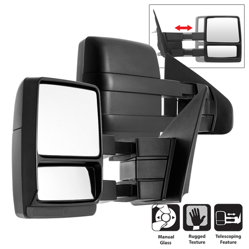 Ford Super Duty Side Mirrors - Left + Right - SPYDER - xTune Manual Telescoping - `04-`14 Ford Super Duty Side Mirrors - Left + Right - SPYDER - xTune Manual Telescoping - `04-`14