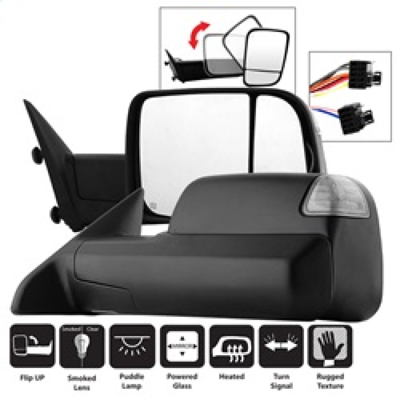 Ram 1500 Side Mirrors - Left + Right - SPYDER - xTune Manual Extendable, Power Heated/Adjustable, LED Turn Signal - `11-`12
