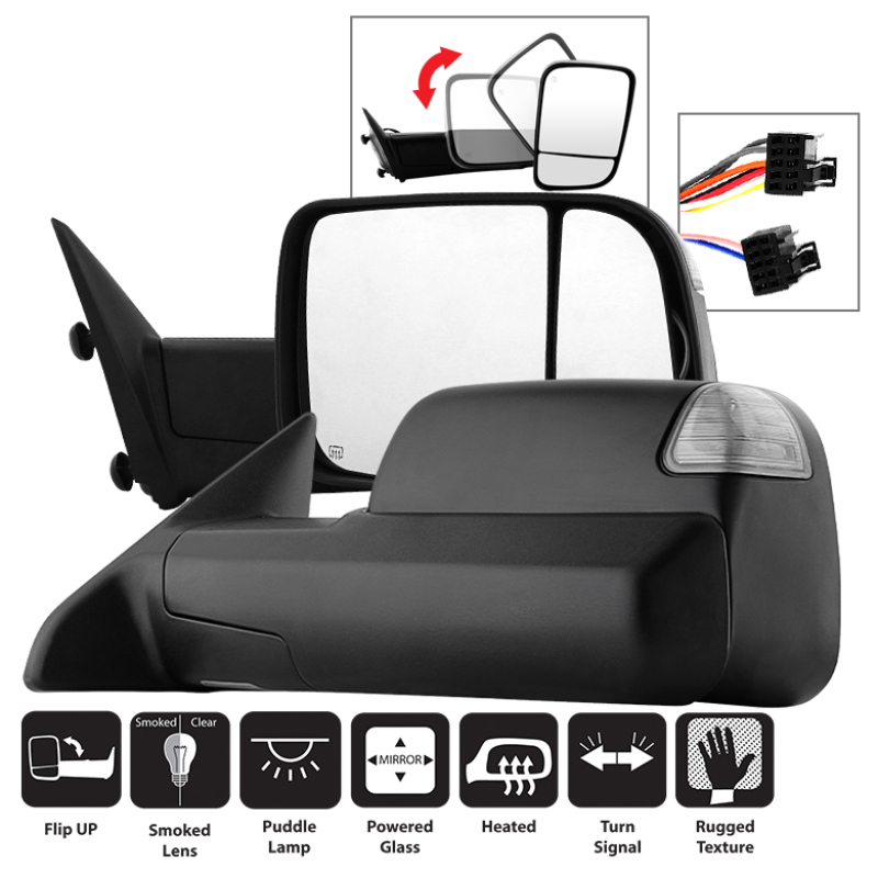 Ram 1500 Side Mirrors - Left + Right - SPYDER - xTune Manual Extendable, Power Heated/Adjustable, LED Turn Signal - `11-`12 Ram 1500 Side Mirrors - Left + Right - SPYDER - xTune Manual Extendable, Power Heated/Adjustable, LED Turn Signal - `11-`12
