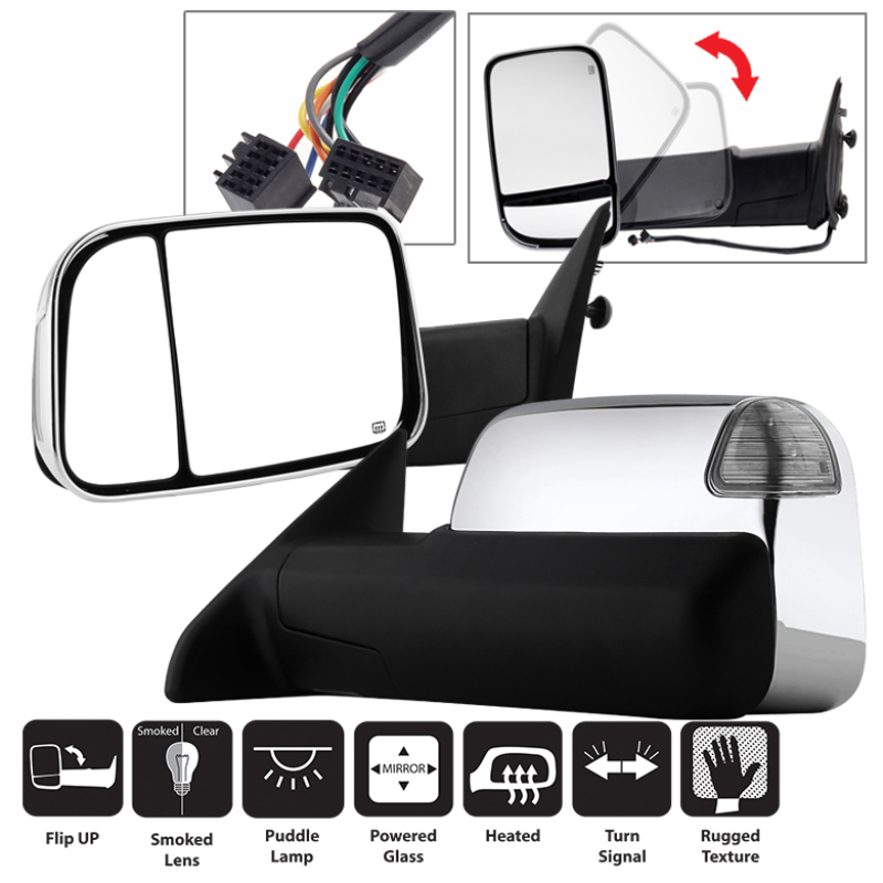 Dodge Ram 1500 Side Mirror Set - Left + Right - SPYDER - xTune, Manual Extendable, Power Adjustable, Heated, LED Turn Signal - `09-`10 Dodge Ram 1500 Side Mirror Set - Left + Right - SPYDER - xTune, Manual Extendable, Power Adjustable, Heated, LED Turn Signal - `09-`10