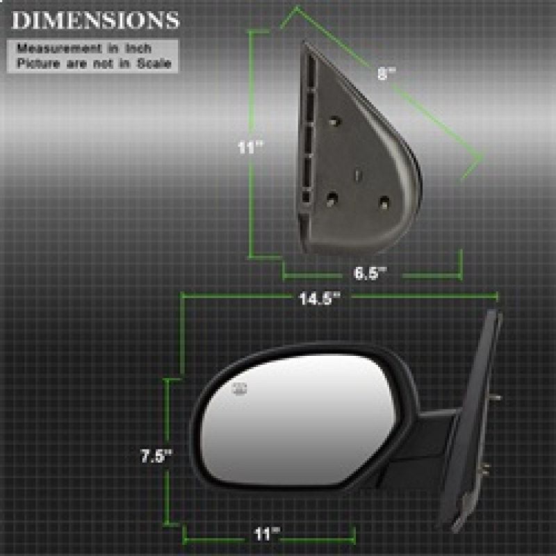 Chevrolet Silverado Side Mirror - Left - SPYDER - Power Heated - Shiny Black - `07-`14