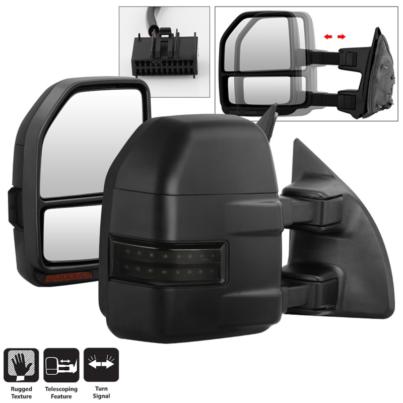 Ford Super Duty Side Mirrors - SPYDER - LED Telescoping Manual - Smoke - `08-`15