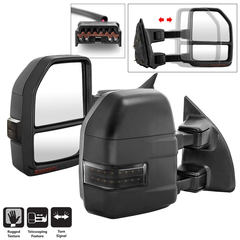Ford Super Duty Side Mirrors - SPYDER - Telescoping Manual with LED - Smoke - `99-`07 Ford Super Duty Side Mirrors - SPYDER - Telescoping Manual with LED - Smoke - `99-`07