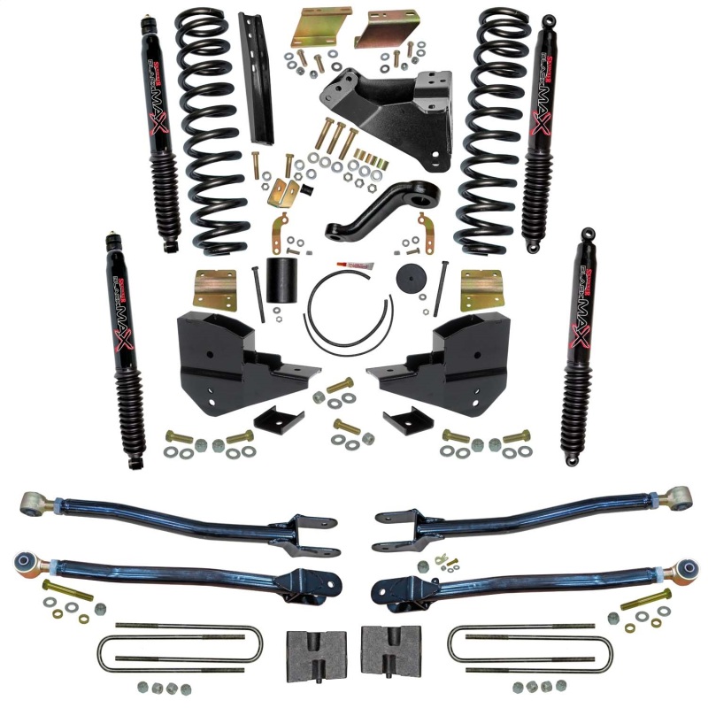 Ford F-250 Suspension Lift Kit - Front + Rear - Skyjacker - 6 in. Lift with 4-Link Conversion and Black MAX Shocks - Black - 2023+