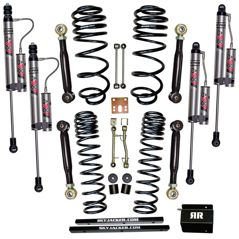 Jeep Wrangler TJ Suspension Lift Kit - Front + Rear - Skyjacker - 2.5in Value Flex Kit + ADX 2.0 Remote Reservoir Monotube Shocks - `97-`02