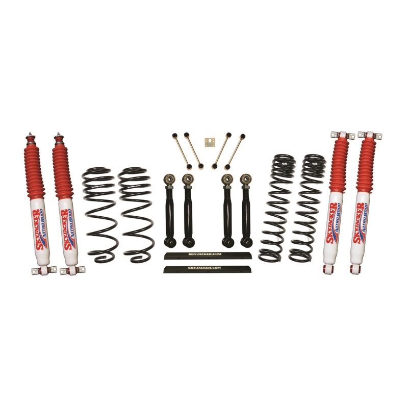 Jeep TJ Suspension Lift Kit - Skyjacker - 4in D-Rate Long Travel Kit with Adjustable Front/Rear Lower Flex Links and Nitro 8000 Shocks - `97-`02