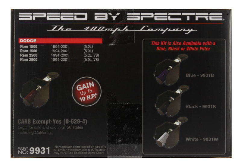 Dodge RAM 1500 Performance Air Intake - Spectre - Cold Air - Polished w/Red Filter - `94-`01