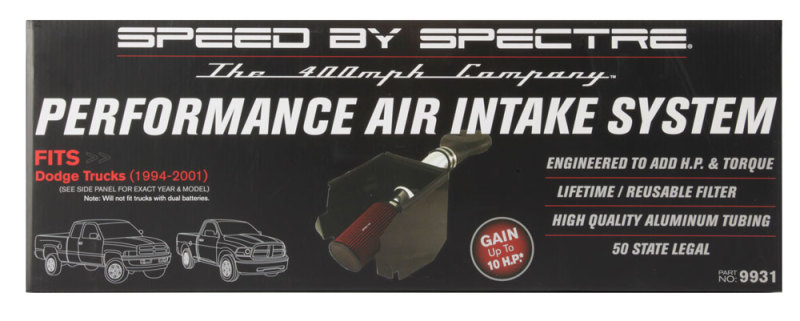 Dodge RAM 1500 Performance Air Intake - Spectre - Cold Air - Polished w/Red Filter - `94-`01