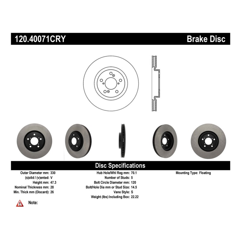 Acura ZDX Brake Rotor (1) - Front - Stoptech - Premium Cryostop - Black - `10-`13