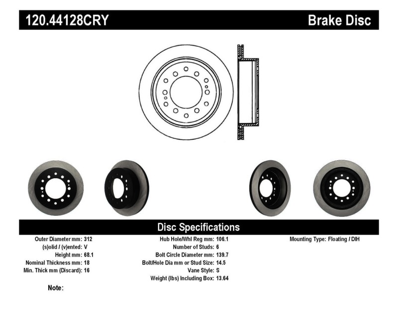 Toyota FJ Cruiser Brake Rotor (1) - Rear - Stoptech - Cryo - Black - `07-`09