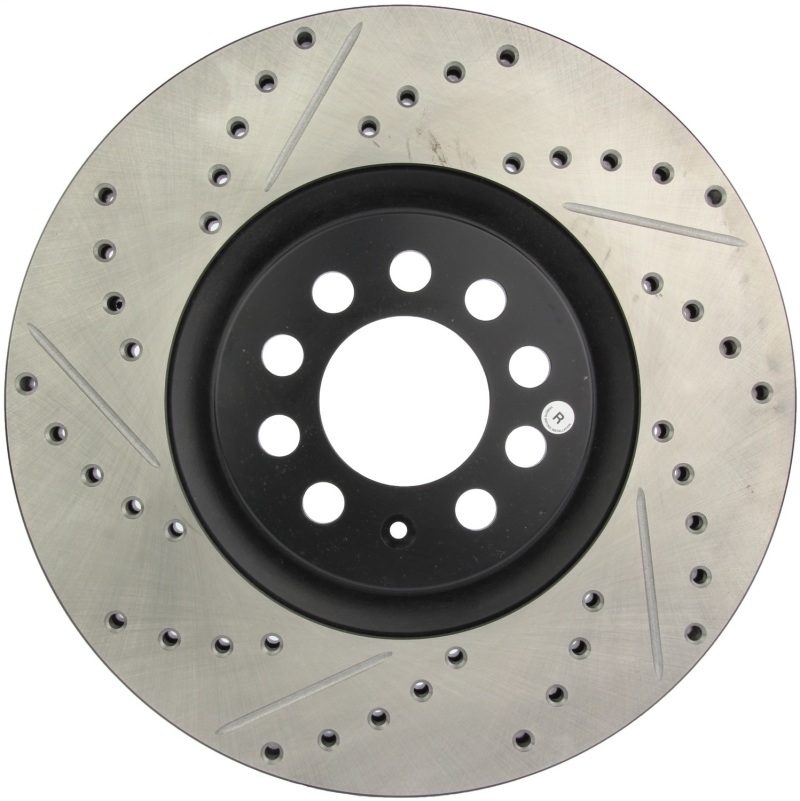 Audi S3 Brake Rotor (1) - Front Right - Stoptech - Slotted & Drilled Sport E-Coated - Black - `00-`03