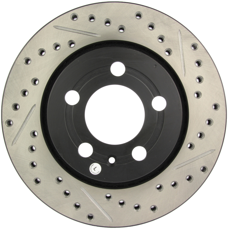 Volkswagen Golf Brake Rotors (1) - Rear Left - Stoptech - Slotted & Drilled, E-Coated - Black - `02-`06