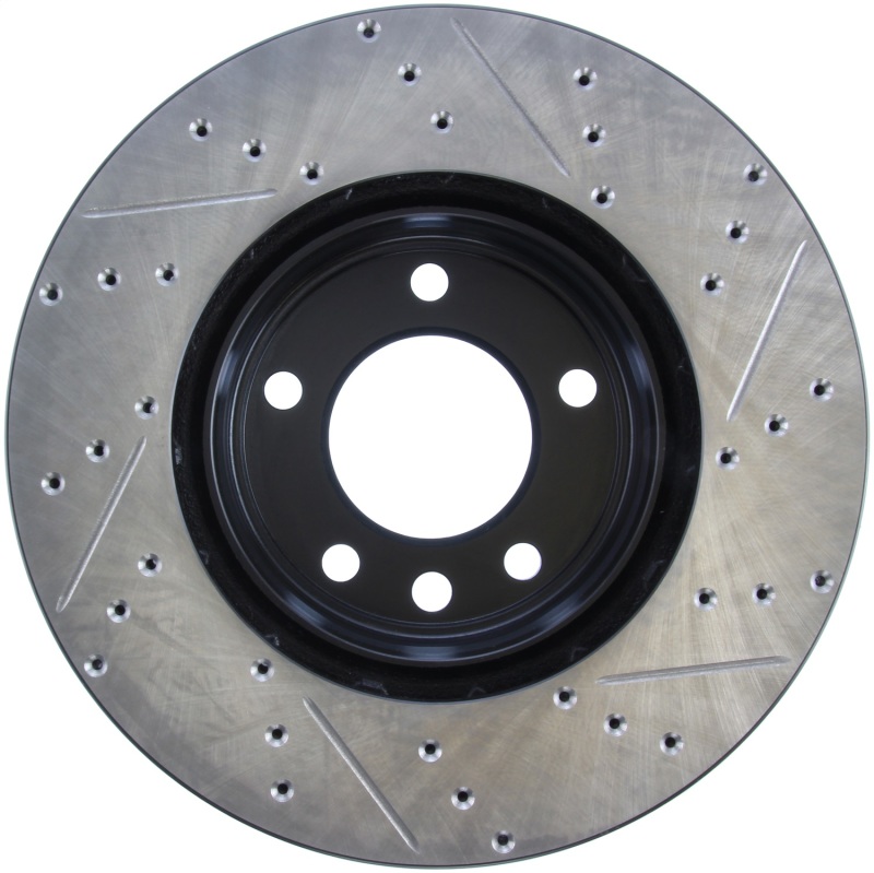Volkswagen Touareg Brake Rotors (1) - Front Right - Stoptech - Slotted/Drilled - Black E-Coated - `04-`18
