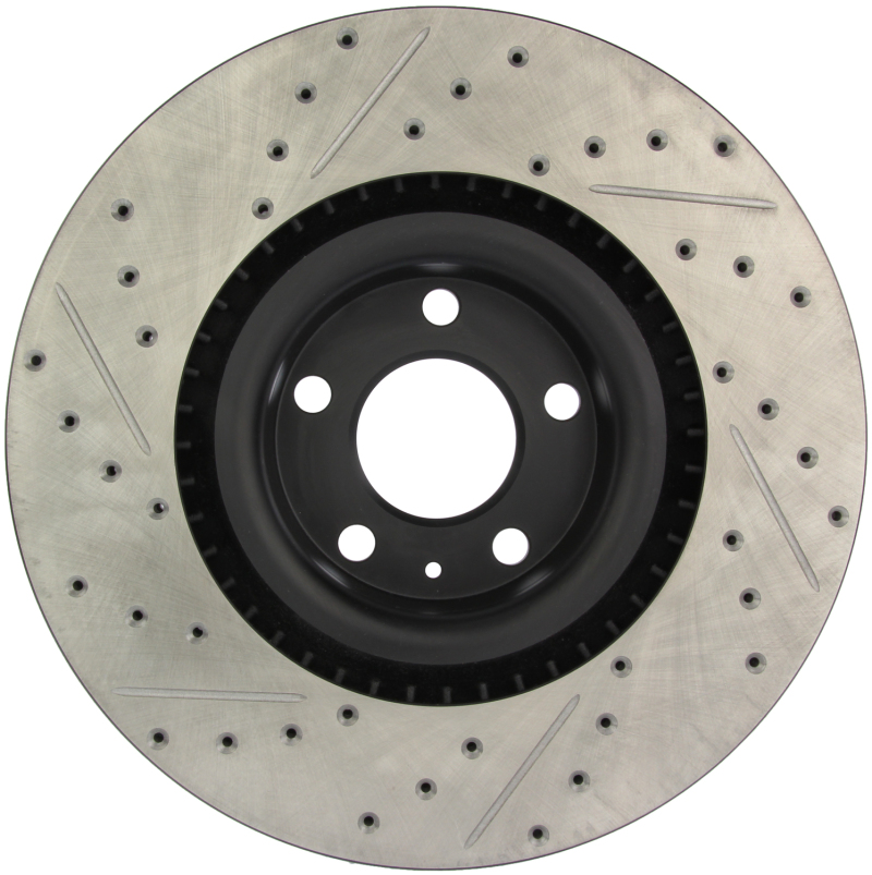 Audi S4 Brake Rotor (1) - Front Left - Stoptech - Drilled & Slotted with Black E-Coating - Black - `04-`09