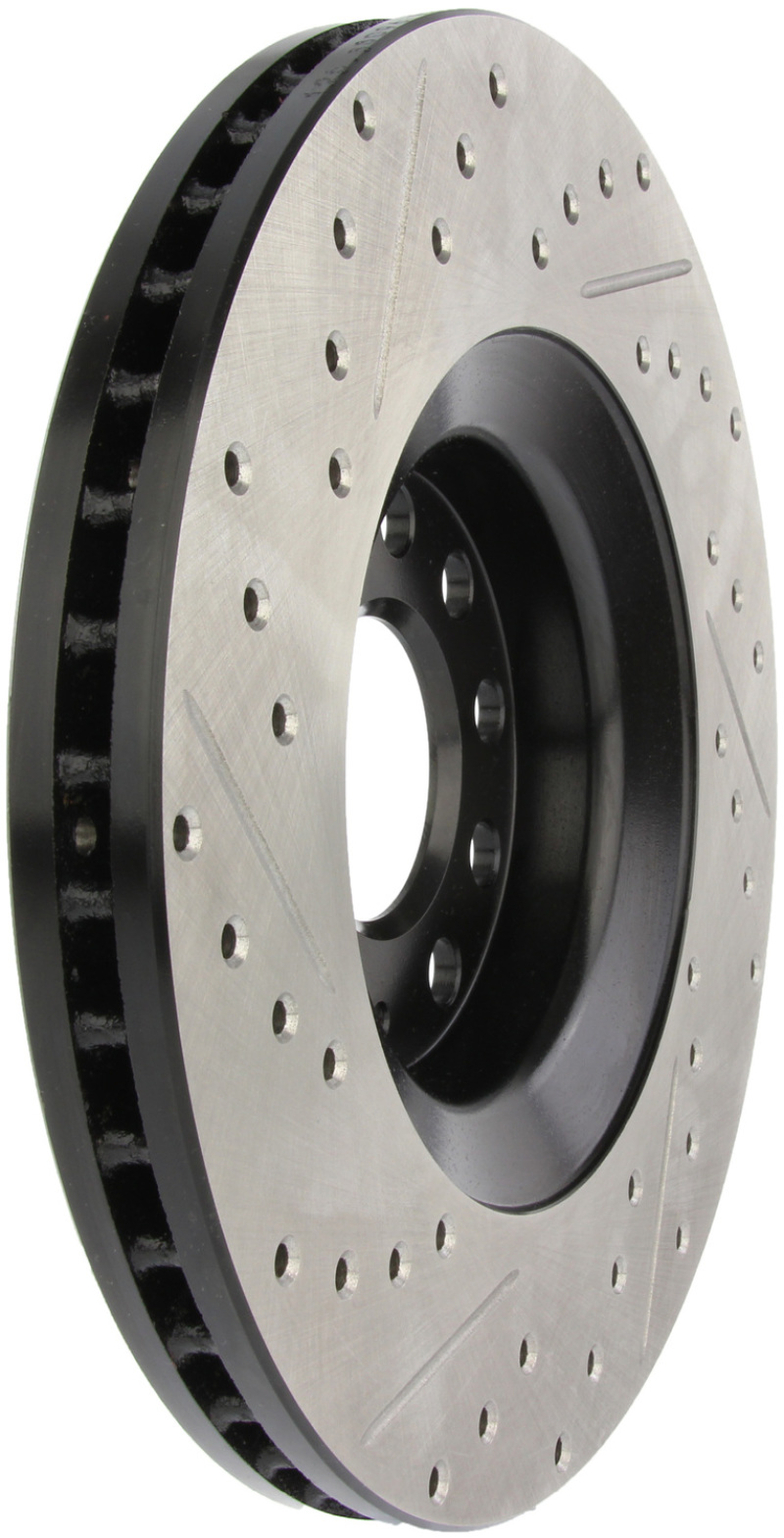 Audi A4 Quattro Brake Rotor (1) - Front Left - Stoptech - Slotted & Drilled - Black - `05-`09
