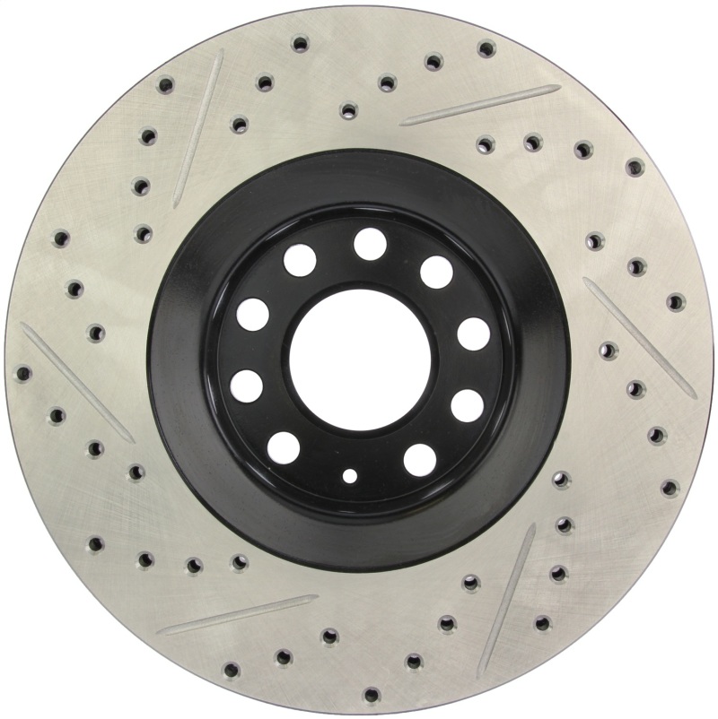 Audi S4 Brake Rotor (1) - Front Left - Stoptech - Slotted & Drilled - Black - `00-`02